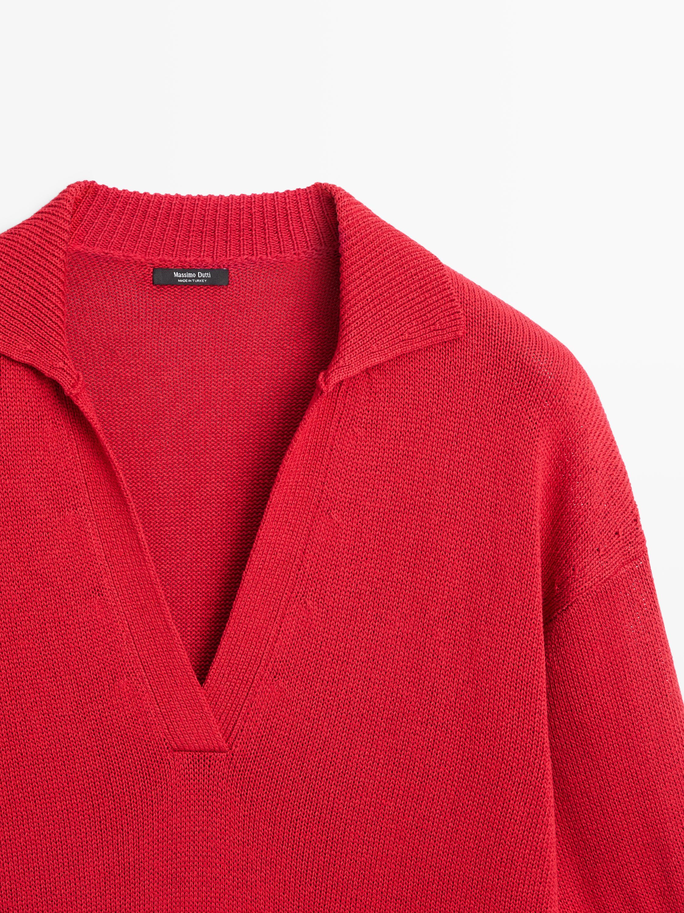 Flowing knit polo sweater